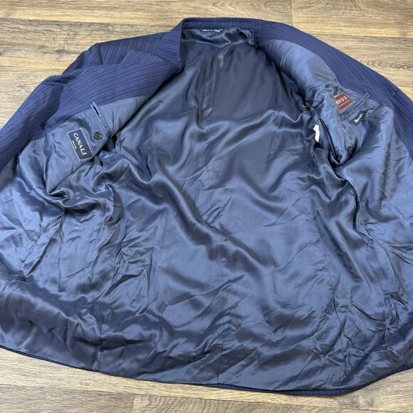 Read*** Canali 2 Piece Suit US 44L Pants 36x32 Blue Striped 100% Wool Two Button - Picture 9 of 16